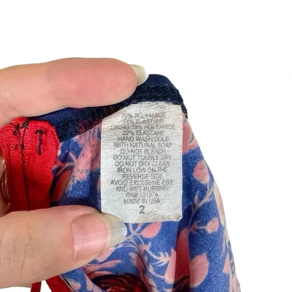 Pret-a-Surf Retro Halter Two Piece Bikini Bathing Suit in Red Blue Floral Toile - Picture 11 of 11